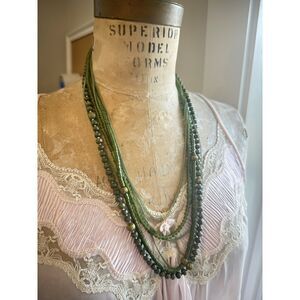 Multi strand Green Beaded Long Necklace New without tag
